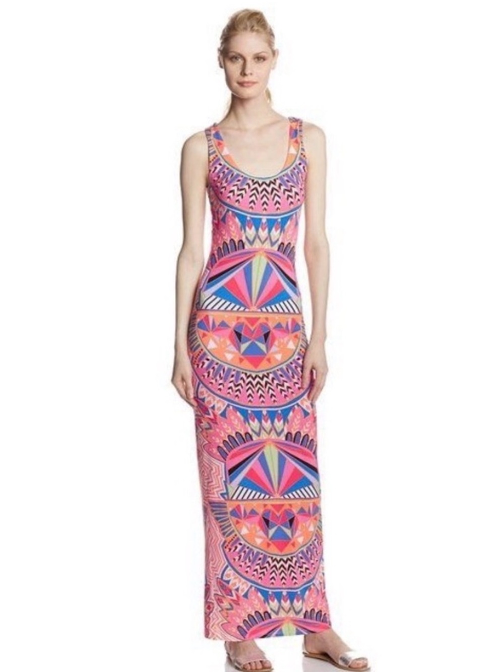 Mara Hoffman Aztec Print Maxi Dress XS Fitted Tank Tribal Boho Resort Vacation - Picture 3 of 8
